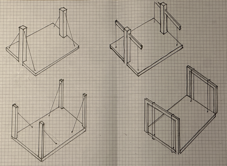 Four sketched candidate structures for the lift mechanism
